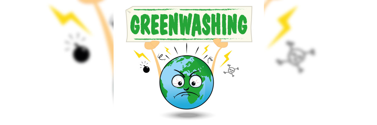  La imagen ilustra el concepto de “greenwashing”, con una Tierra antropomorfizada y angustiada, rodeada por símbolos de peligro ambiental, destacando la discrepancia entre las afirmaciones ecológicas y la realidad