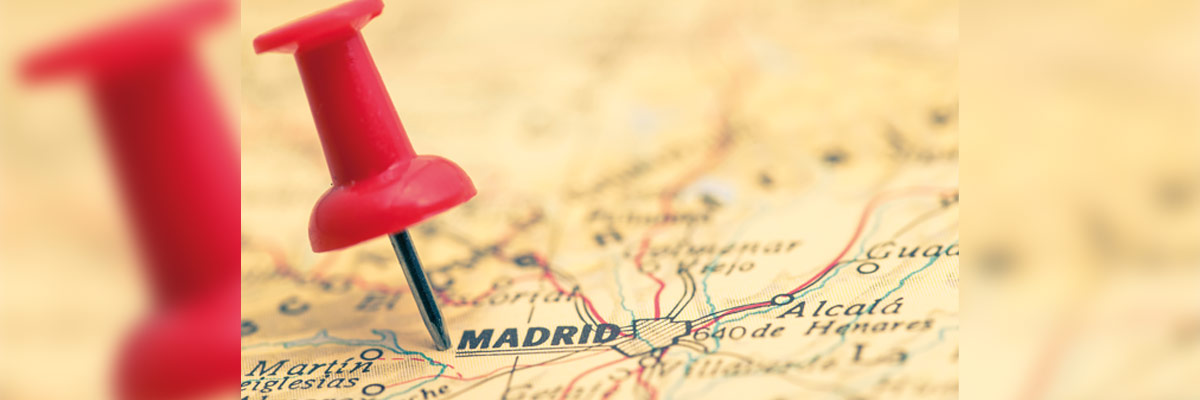 Mapa con una chincheta indicando Madrid