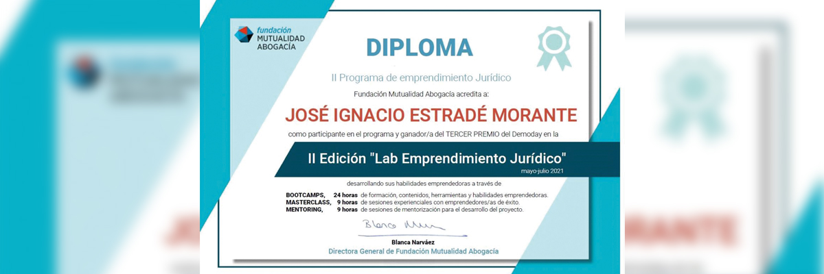 Diploma del antiguo alumno José Ignacio Estradé