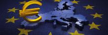 Símbolo de € sobre un mapa de la UE