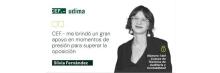 Cartel testimonial con foto de mujer sonriendo, cita de apoyo de CEF.- UDIMA y texto “Número 1 Cuerpo Técnicos”