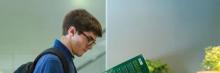 Joven con gafas y mochila leyendo temario oposiciones del CEF.-