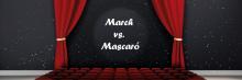 Escenario con cortinas rojas y fondo de cielo estrellado, anunciando “March vs. Mascaró