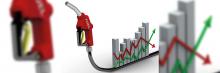 Manguera gasolina y una gráfica que representa los picos de subidas y bajadas de su precio
